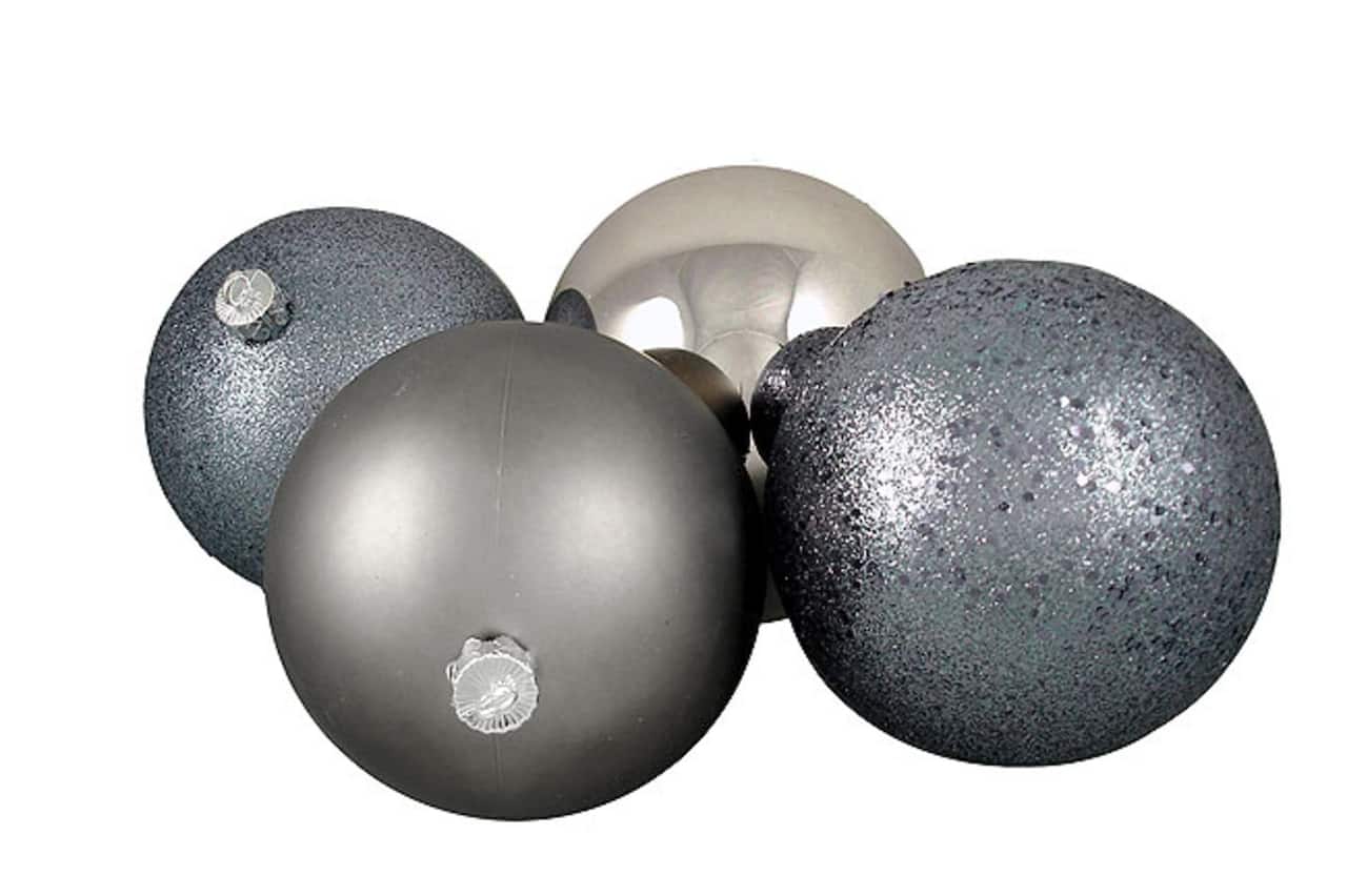 4ct Light Gunmetal Gray Shatterproof 4-Finish Ball Ornaments